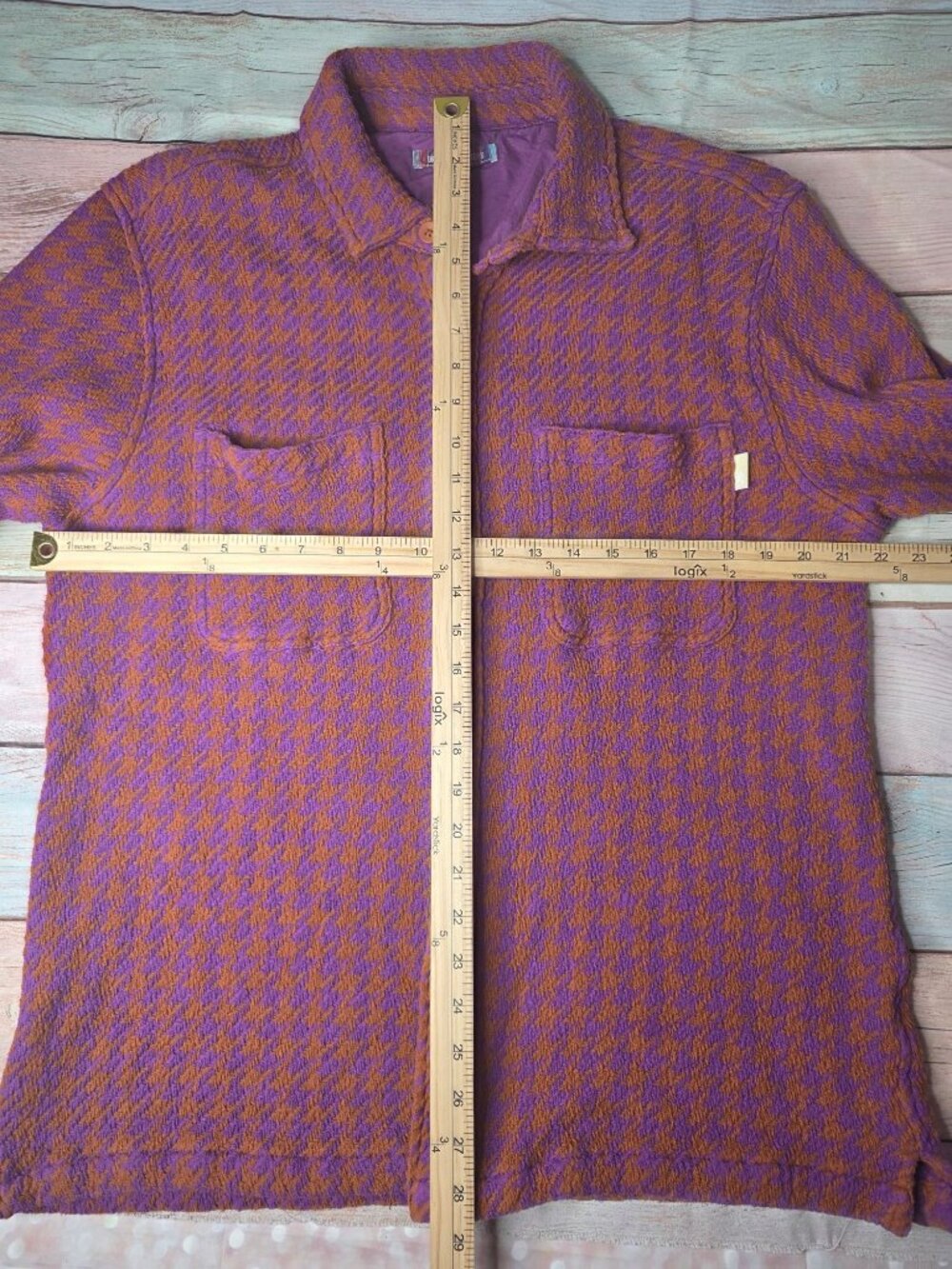 Urban Outfitters Purple & Orange Houndstooth Button-Up Shirt Jacket Size M Cotto - Picture 6 of 8